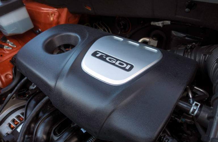 A close up photo of the turbocharged engine available with the 2018 Kia Soul