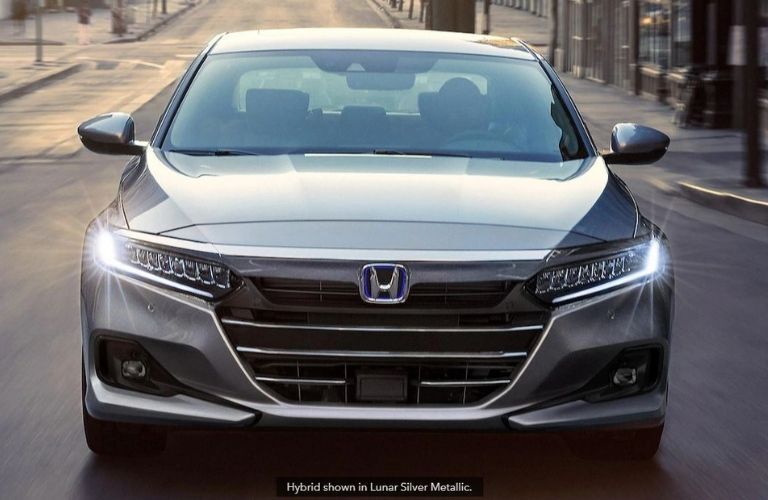 Image showing the front view of a Lunar Metallic Silver 2021 Honda Accord Hybrid