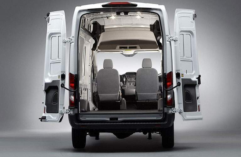 2018 Ford Transit Cargo Van Rear Doors open White Exterior