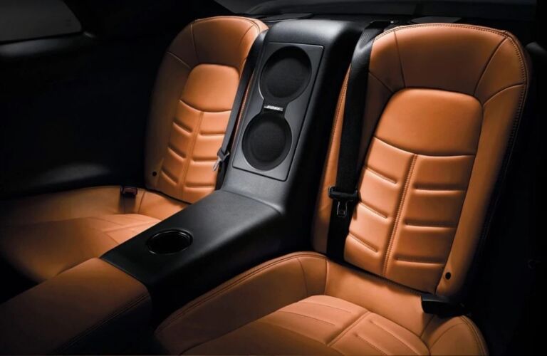 Interior view of the rear seating area inside a 2019 Nissan GT-R