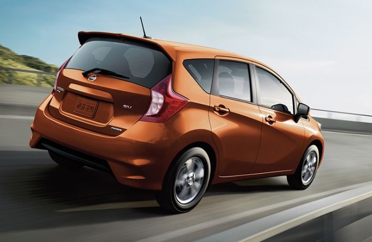 Exterior view of an orange 2019 Nissan Versa Note