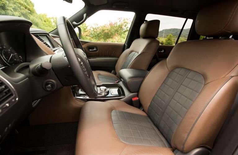 Interior view of the front seating area inside a 2020 Nissan Armada