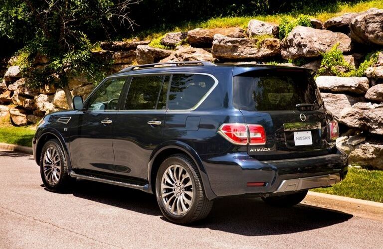 Exterior view of a blue 2020 Nissan Armada