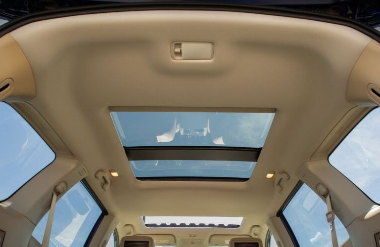 Interior view of the dual moonroofs inside the 2020 Nissan Pathfinder