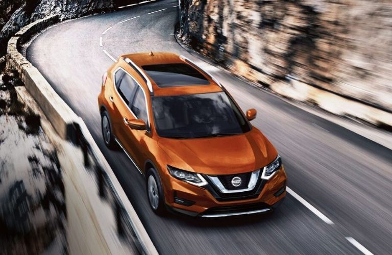 Interior view of an orange 2020 Nissan Rogue
