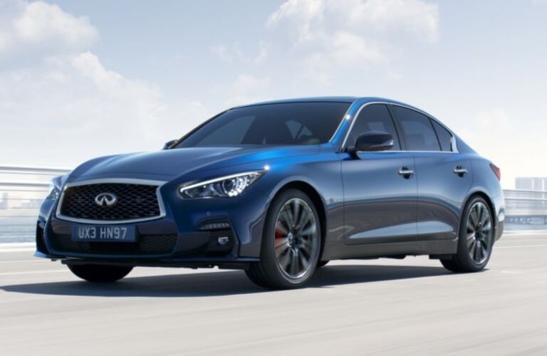 Exterior view of a blue 2020 INFINITI Q50