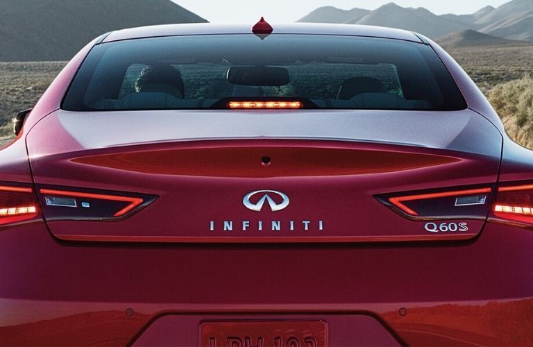 Closeup exterior view of the rear and "Q60" badge on the 2020 INFINITI Q60