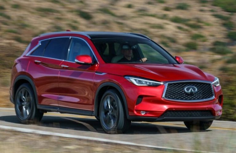 Exterior view of a red 2020 INFINITI QX50