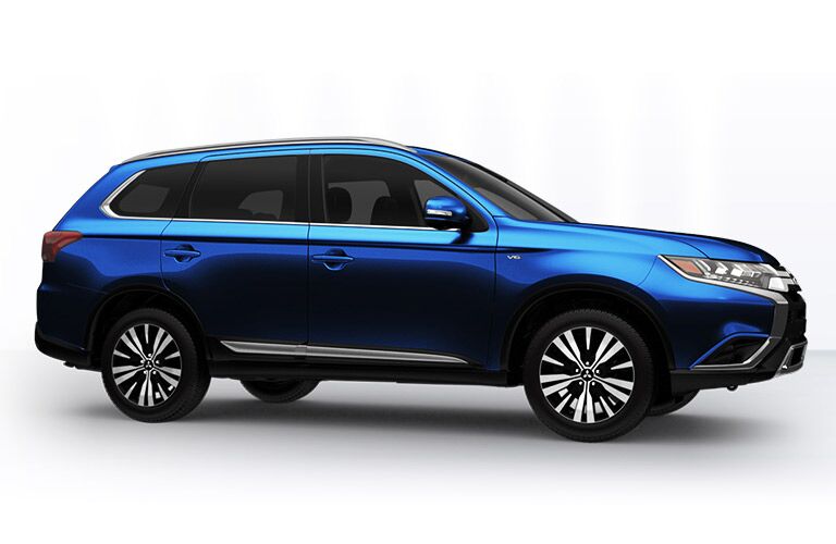 Front/side profile of blue 2019 Mitsubishi Outlander