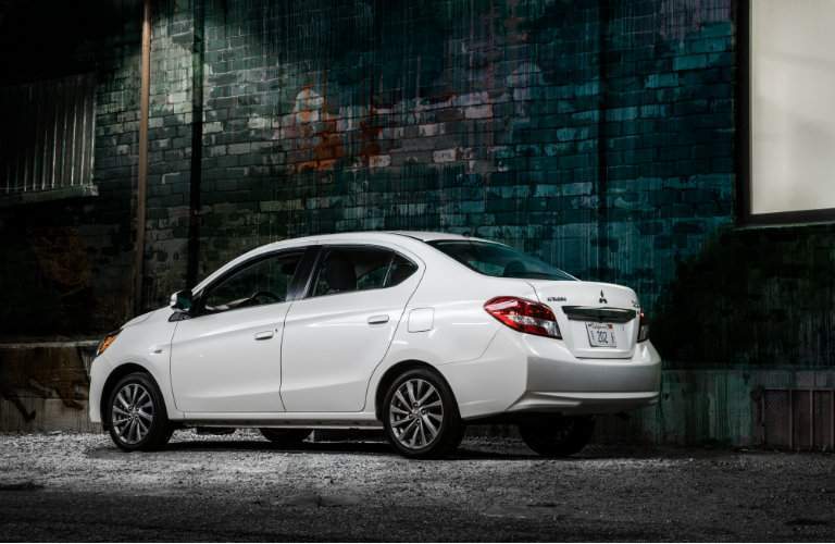 Side/rear profile of white 2018 Mitsubishi Mirage G4