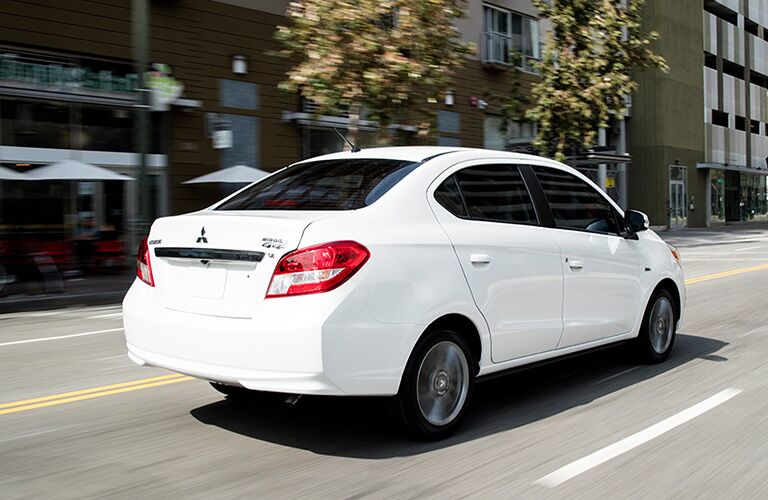 White 2019 Mitsubishi Mirage on a city street