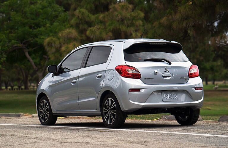 Rear/side profile of silver 2019 Mitsubishi Mirage