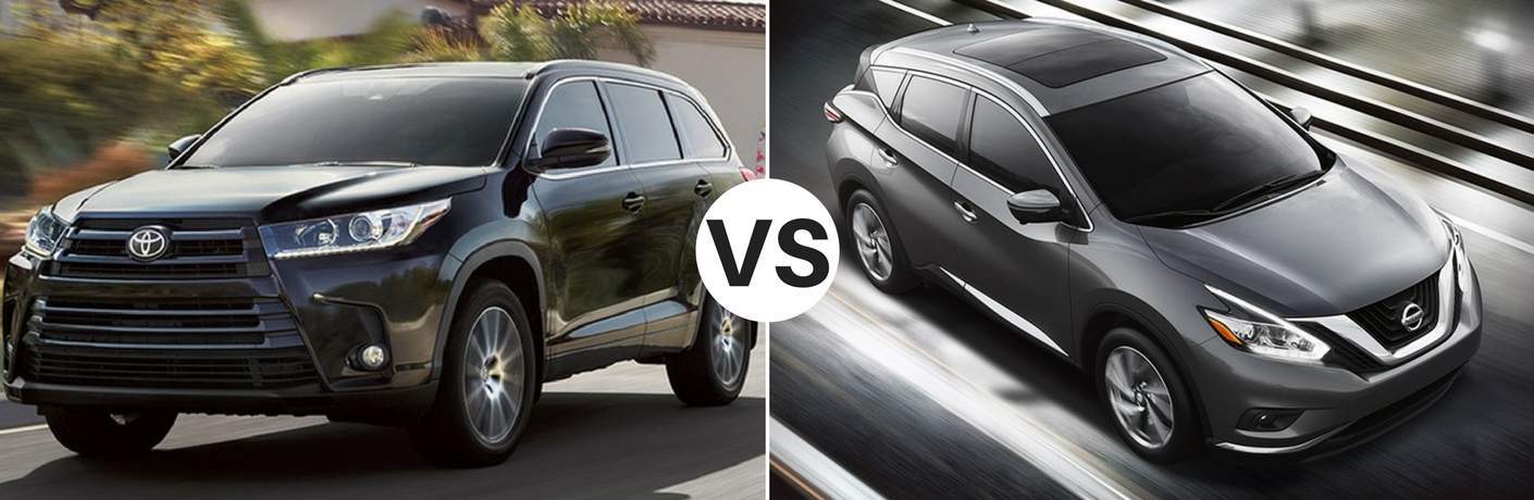 Black 2018 Toyota Highlander set against gray 2018 Nissan Murano
