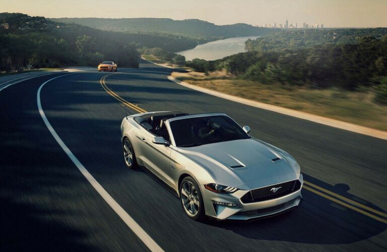 Silver 2018 Ford Mustang Convertible on a Highway