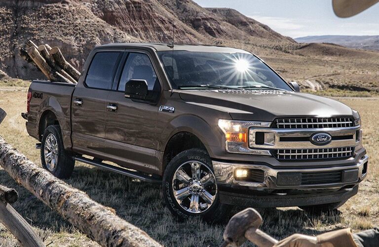 Gray 2019 Ford F-150 Hauling Fence Posts in a Field