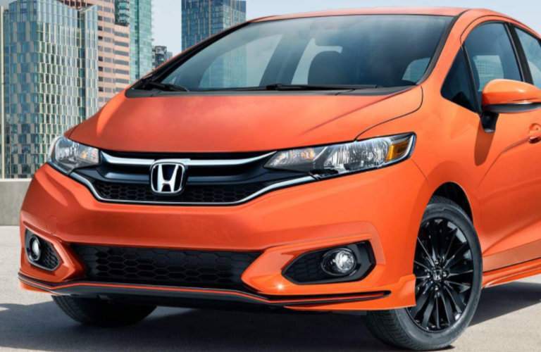 close up of an orange 2018 Honda Fit