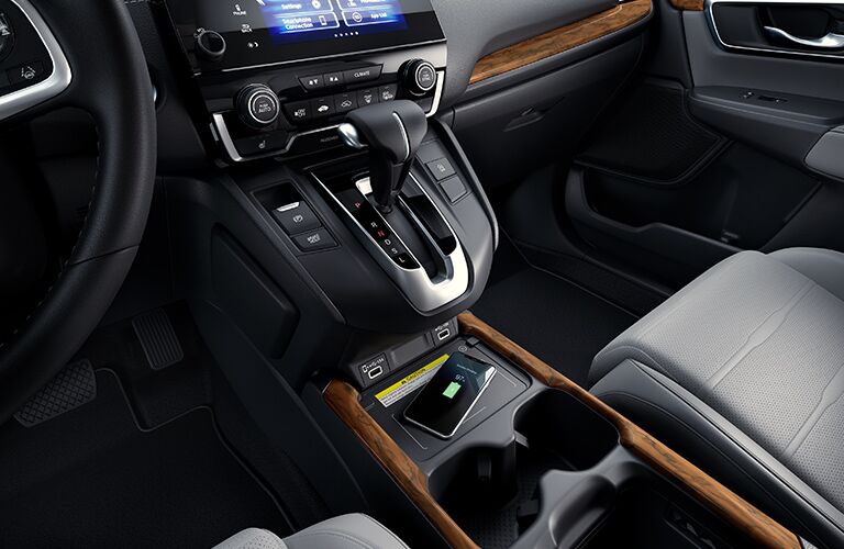 A photo of the center console in the 2020 Honda CR-V.