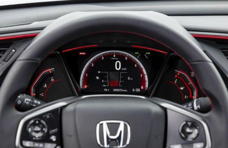 A photo of the gauge cluster used in the 2020 Honda Civic Si.