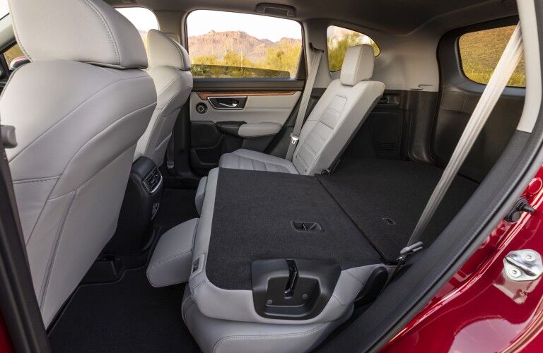 The second row of seats folded down in the 2021 Honda CR-V Hybrid.