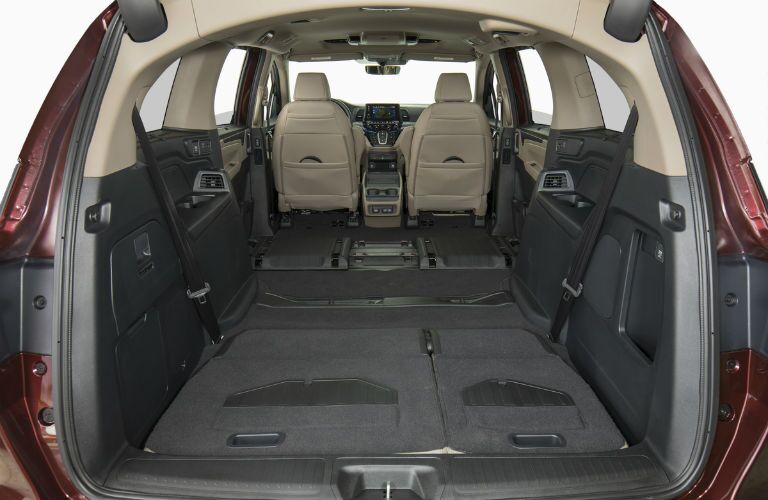 A view of the maximum cargo space configuration of the 2019 Odyssey.
