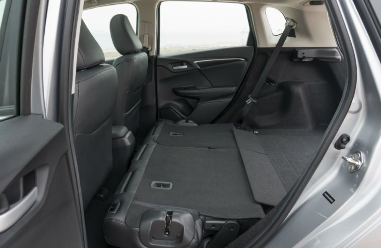 A photo of the rear seats folded down in the 2020 Honda Fit.