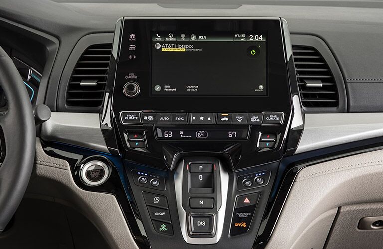 A close-up photo of the infotainment screen of the 2019 Odyssey.