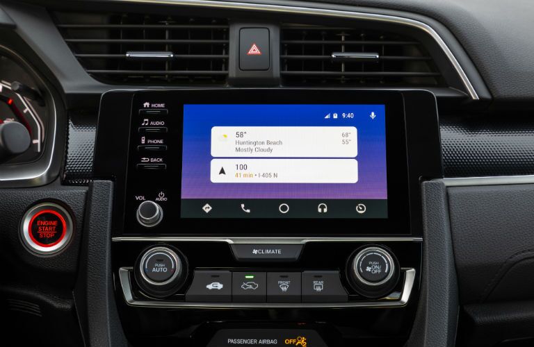A photo of the touchscreen interface used by the 2020 Honda Civic Coupe.