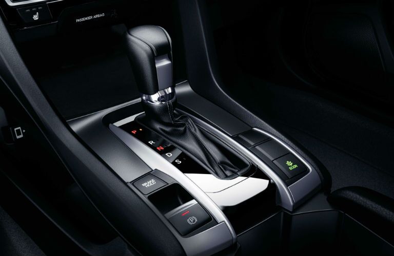 A photo of the gear-shifter for the automatic transmission in the 2019 Civic Sedan.