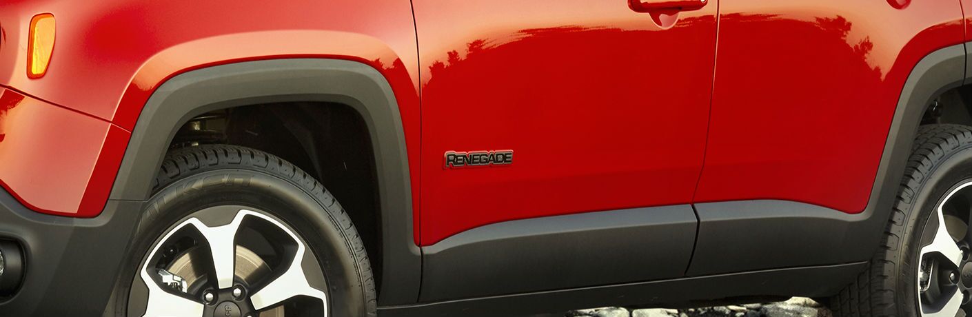 A close up photo of the Renegade badge on the 2019 Jeep Renegade.