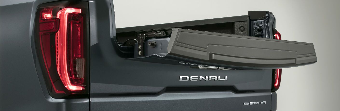 A photo of the Multipro Tailgate used on the upper trims of the 2019 GMC Sierra.