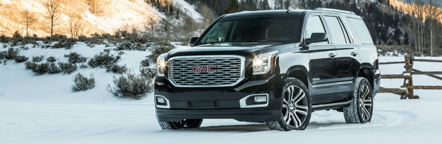 A front left quarter photo of the 2019 GMC Yukon Denali.