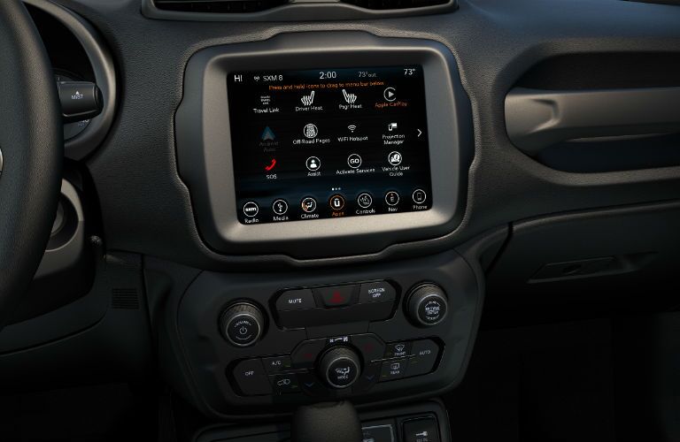 A photo of the touchscreen used in the 2019 Jeep Renegade.