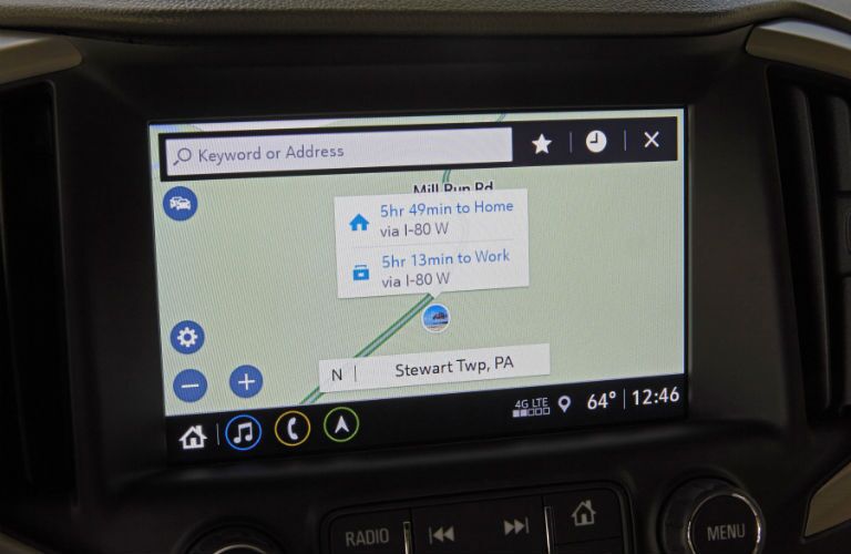 A close up photo of a navigation display in the 2018 GMC Terrain.