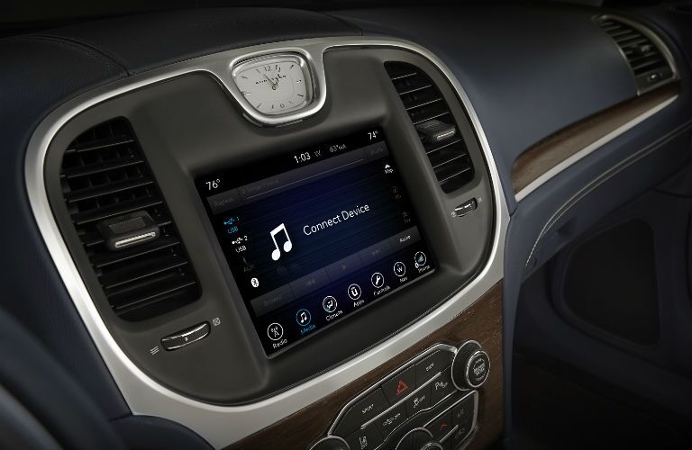 A close up photo of the infotainment system of the 2018 Chrysler 300.