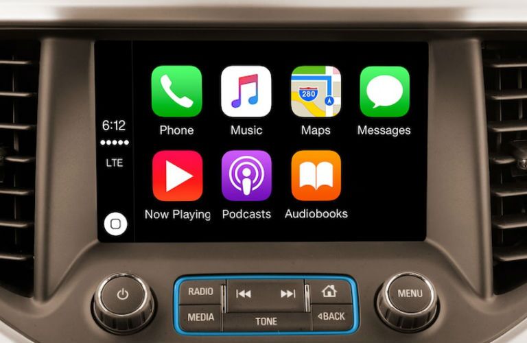 A photo of the touchscreen interface in the 2019 Acadia.