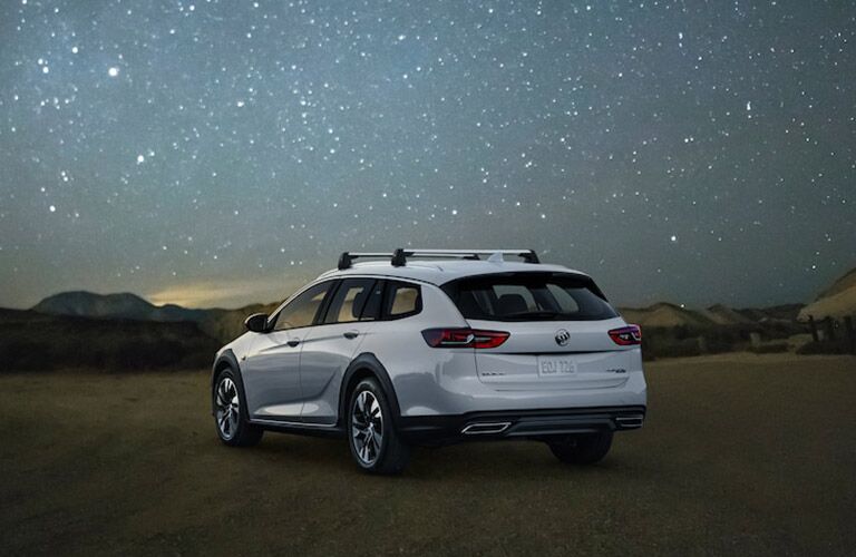 A rear left quarter photo of the 2018 Buick Regal TourX in the desert.