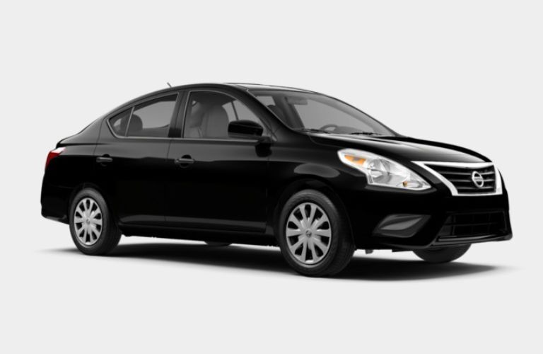 A front right quarter photo of the 2019 Nissan Versa S sedan.