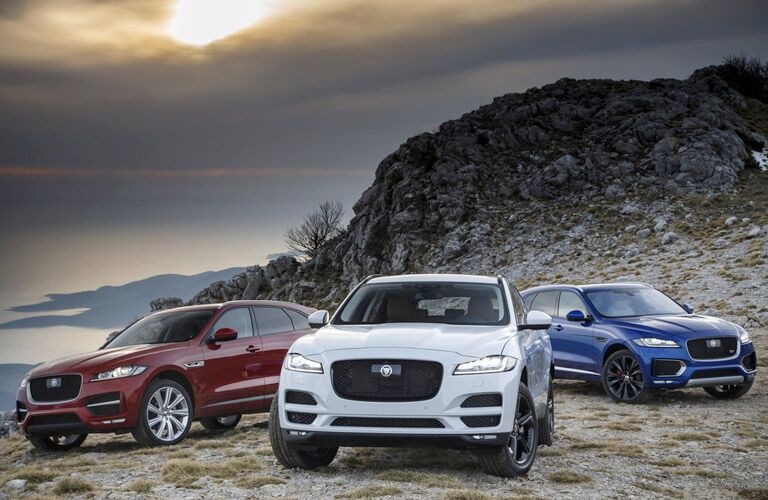 three jaguar f-pace vehicles