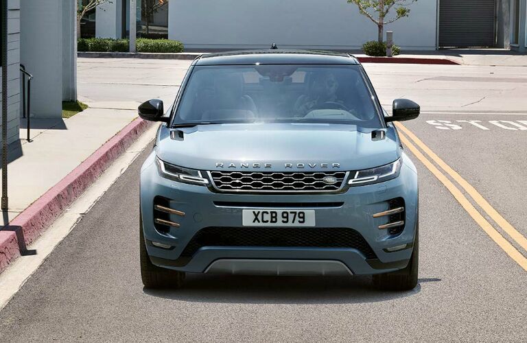 Front view of blue 2020 Land Rover Range Rover Evoque