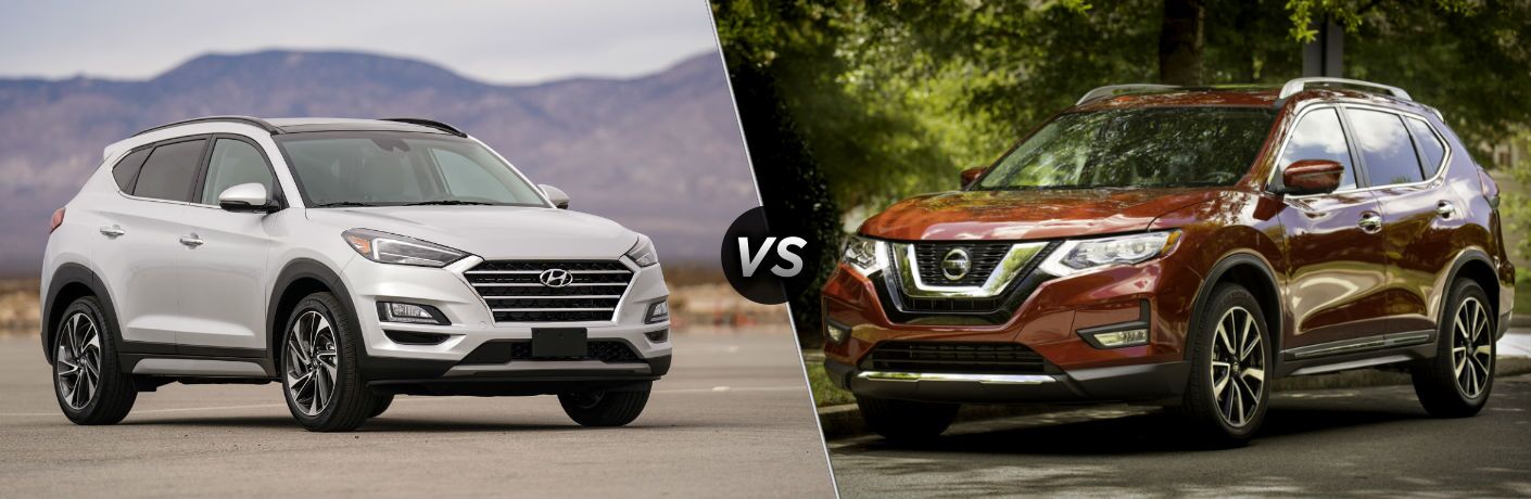 2019 Hyundai Tucson Exterior Passenger Side Front Profile vs 2019 Nissan Rogue Exterior Driver Side Front Profile