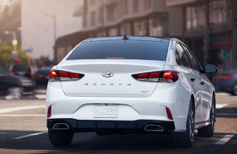 Rear of white 2019 Hyundai Sonata
