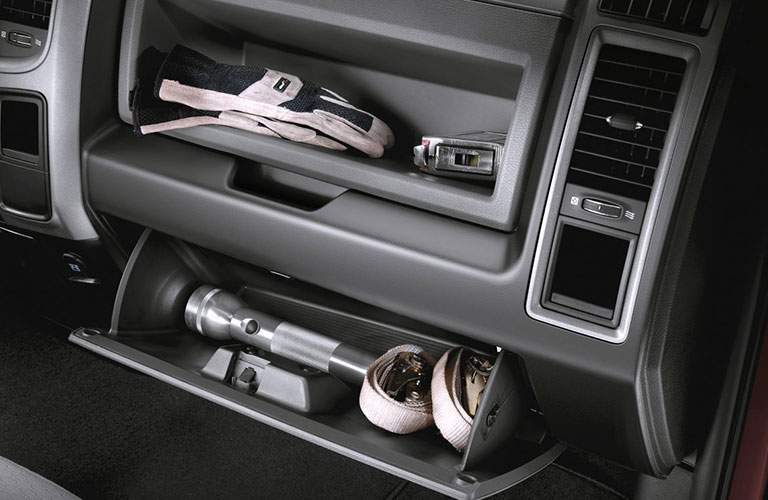Open glove boxes in the 2018 RAM 2500