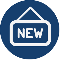 Blue dot with words "new"