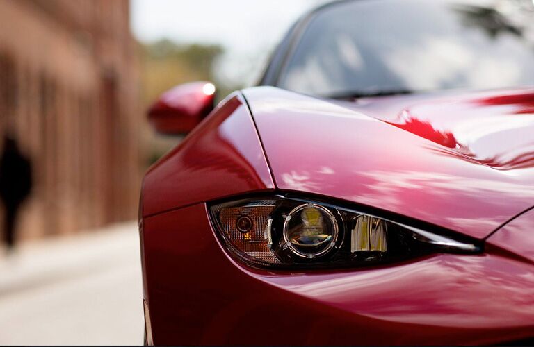 Closeup of headlight on 2019 Mazda MX-5 Miata