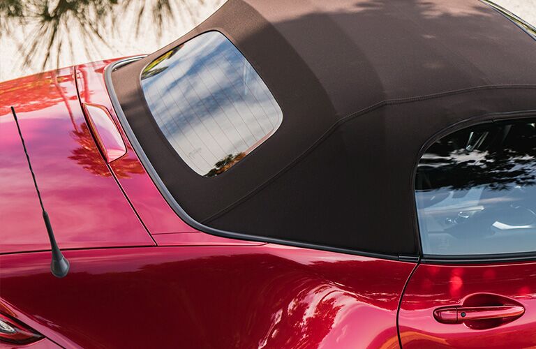 Black soft top on red 2019 Mazda MX-5 Miata
