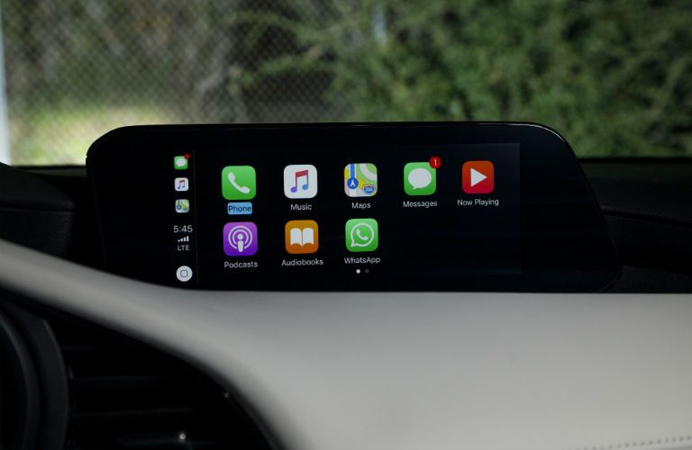 A photo of the touchscreen interface in the 2019 Mazda3 Sedan.