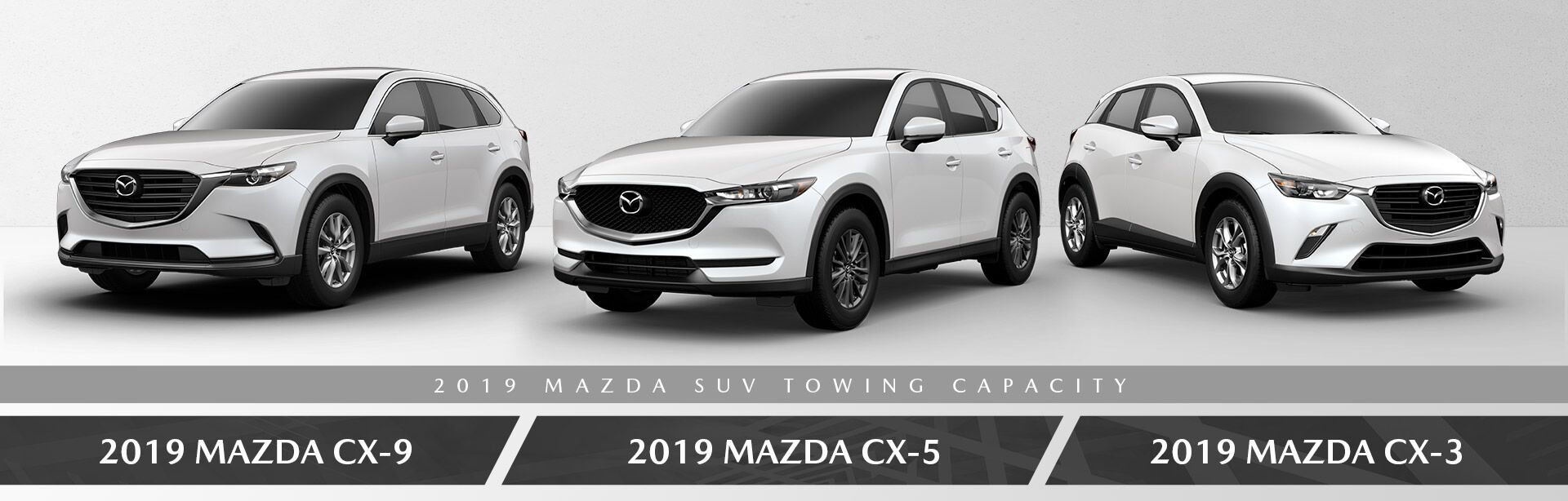The 2019 Mazda CX-3, 2019 Mazda CX-5, and 2019 Mazda CX-9 at Bert Ogden Mazda in Edinburg, TX