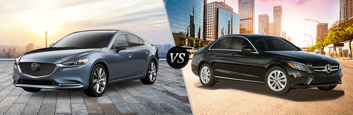 2018 Mazda6 Signature exterior front fascia and drivers side vs 2018 Mercedes-Benz C 300 exterior front fascia and passenger side