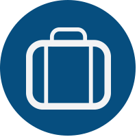 blue circle with white luggage illustration