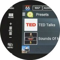2018 Honda Civic touchscreen closeup showing TED Talks icon, presets, and other icons